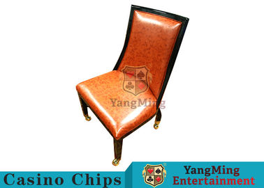 Retro European Solid Wood Casino Poker Chairs With Soft Orange Leather Surface