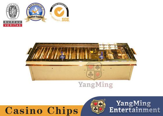 kupować Tytanowy złoty żółty stal nierdzewna metalowa dwuwarstwowa podwójnie blokowana taca na chipy High-end Poker Club Game Table Custom produkcja online